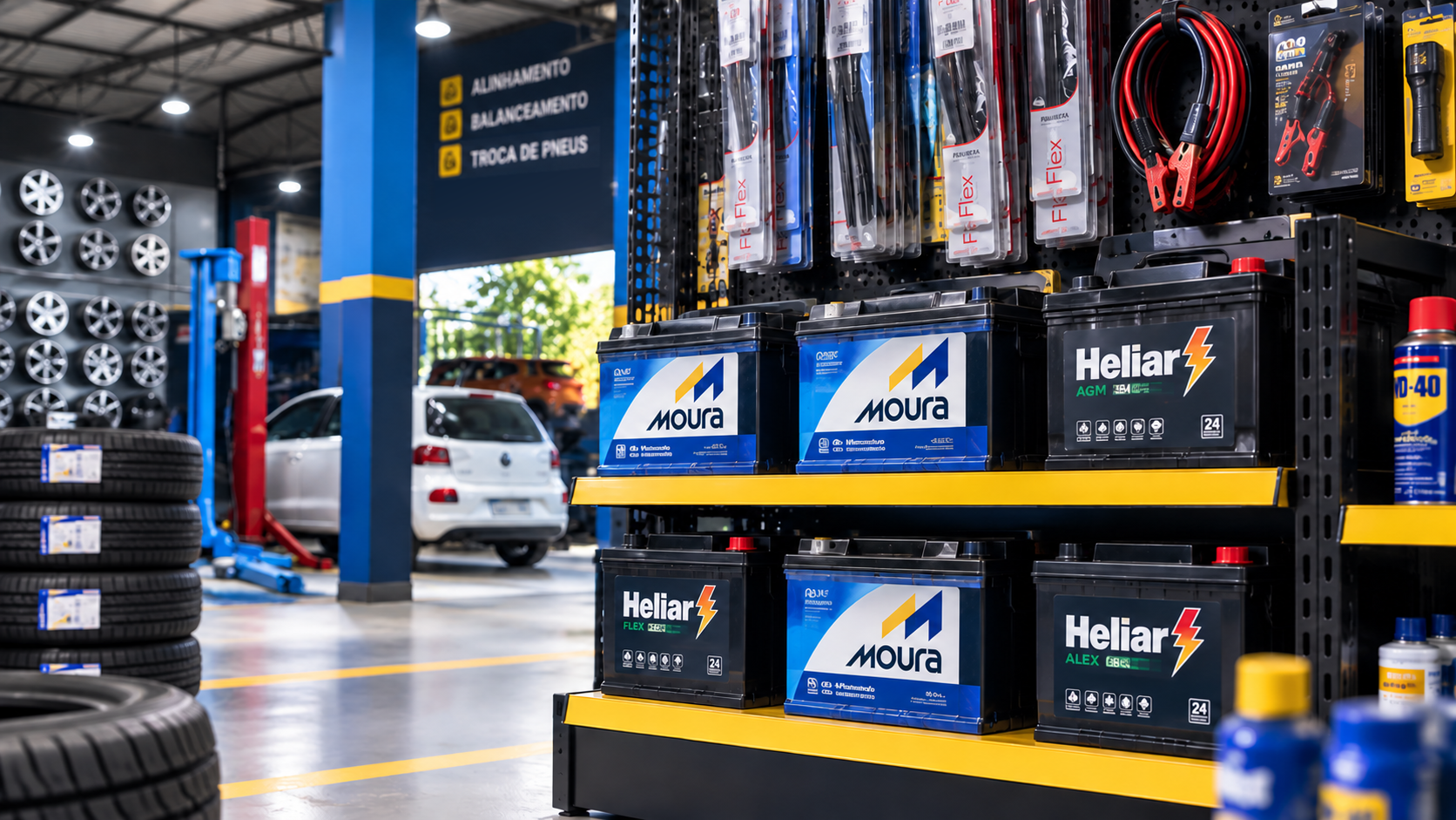 Baterias e acessórios disponíveis na MR Pneus